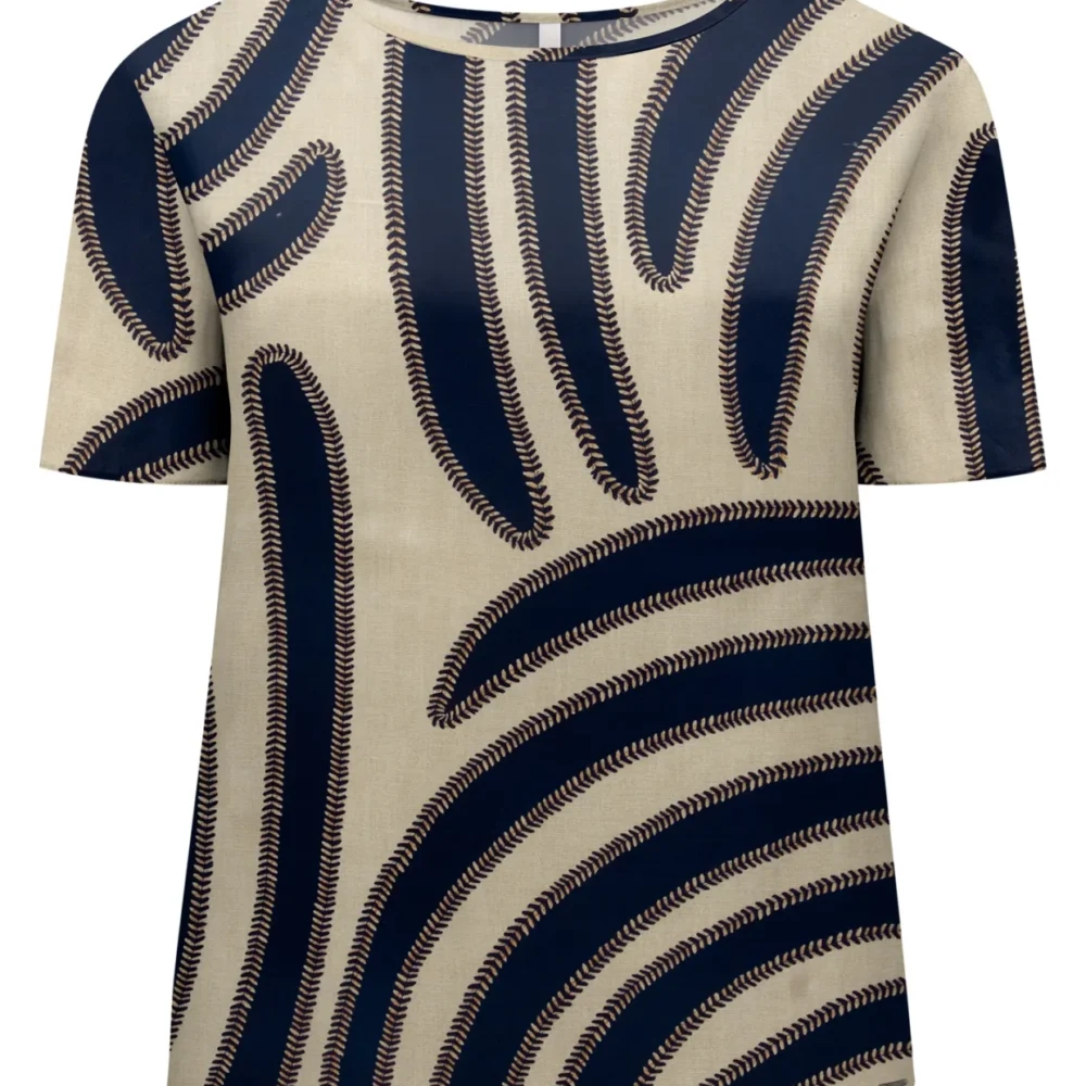 Blusa Feminina Plus Size Manga Curta ref C0316 Estampa Marinho - 52