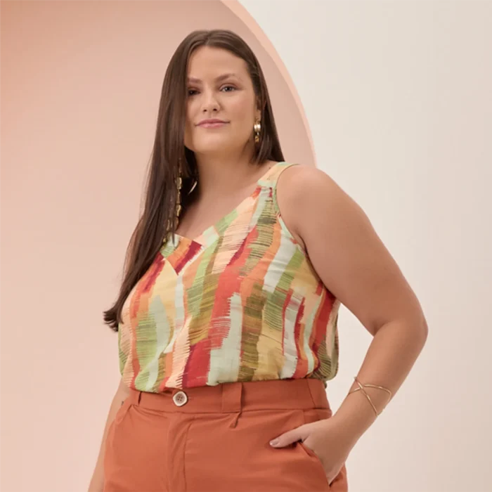 Regata Feminina Plus Size Ref C5124 Estampa Salmão - 46