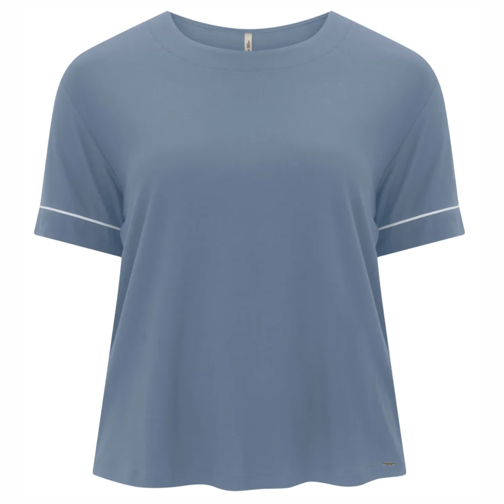 Blusa Feminina Plus Size Manga Curta C5130 Azul - 54