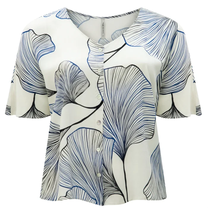 Camisa Feminina Plus Size Manga Curta Ref C5144 Estampa Off White - 50