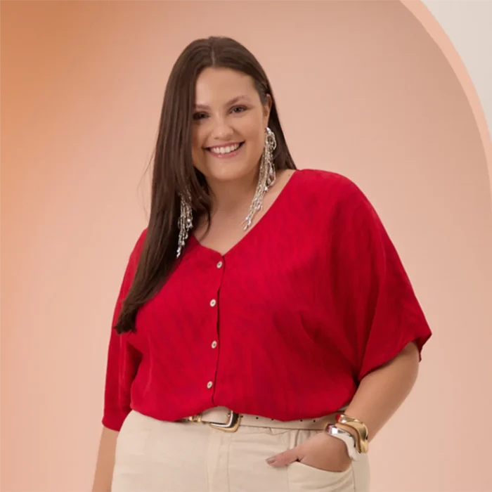 Camisa Feminina Plus Size Manga Curta Ref C5144 Vermelho - 52