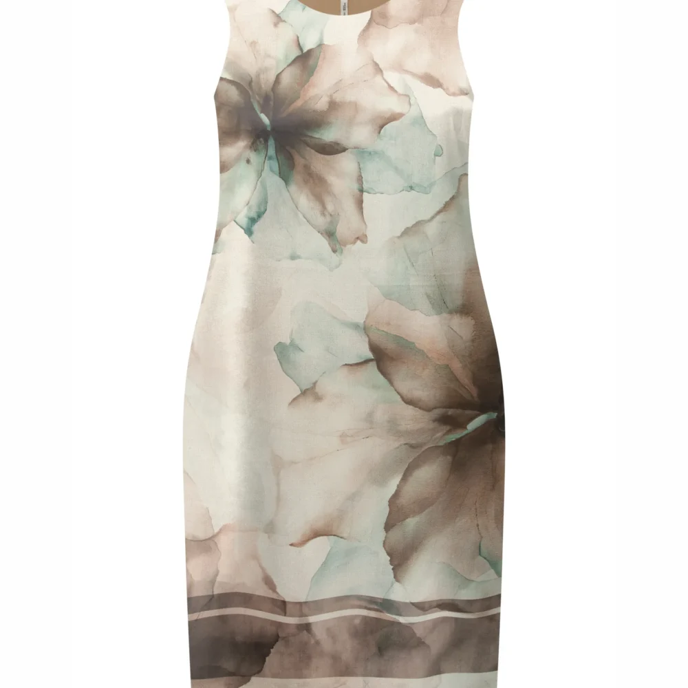 Vestido Plus Size Sem Manga Ref C5166 Estampa Bege - 46
