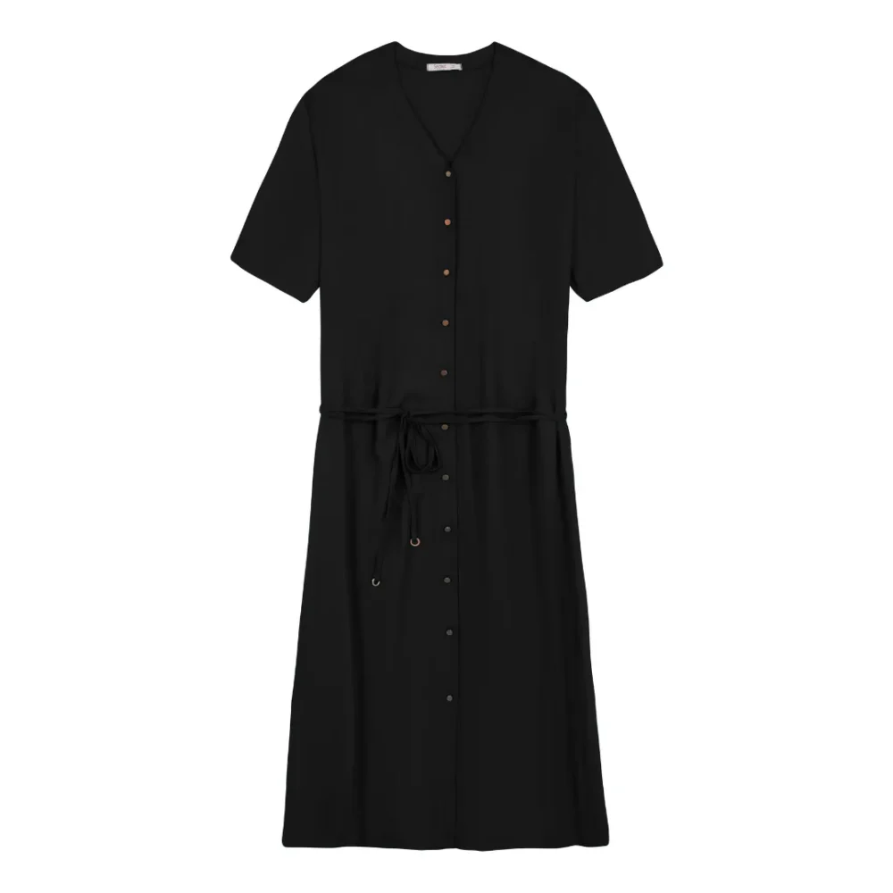 Vestido Mid Manga Curta Plus Size Ref S01871 Preto - 48