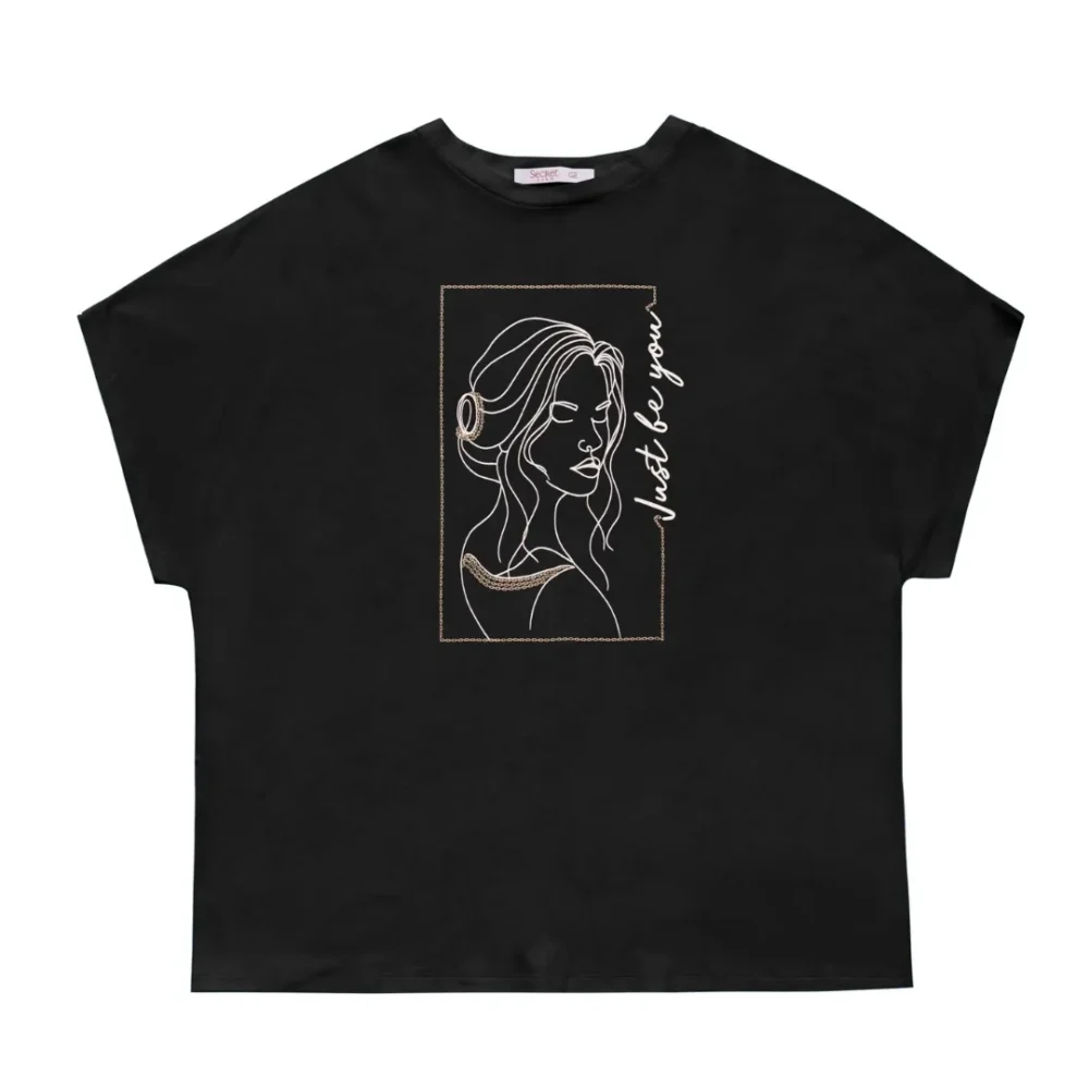 Blusa Feminina Manga Curta Plus Size Ref S01879 Preto - 50