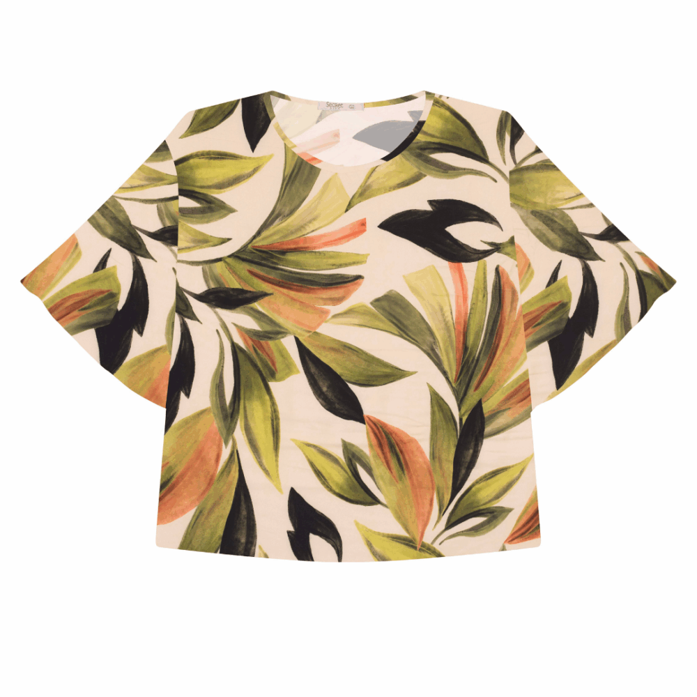 Blusa Feminina Manga Curta Plus Size Ref S01884 Estampa Verde - 50