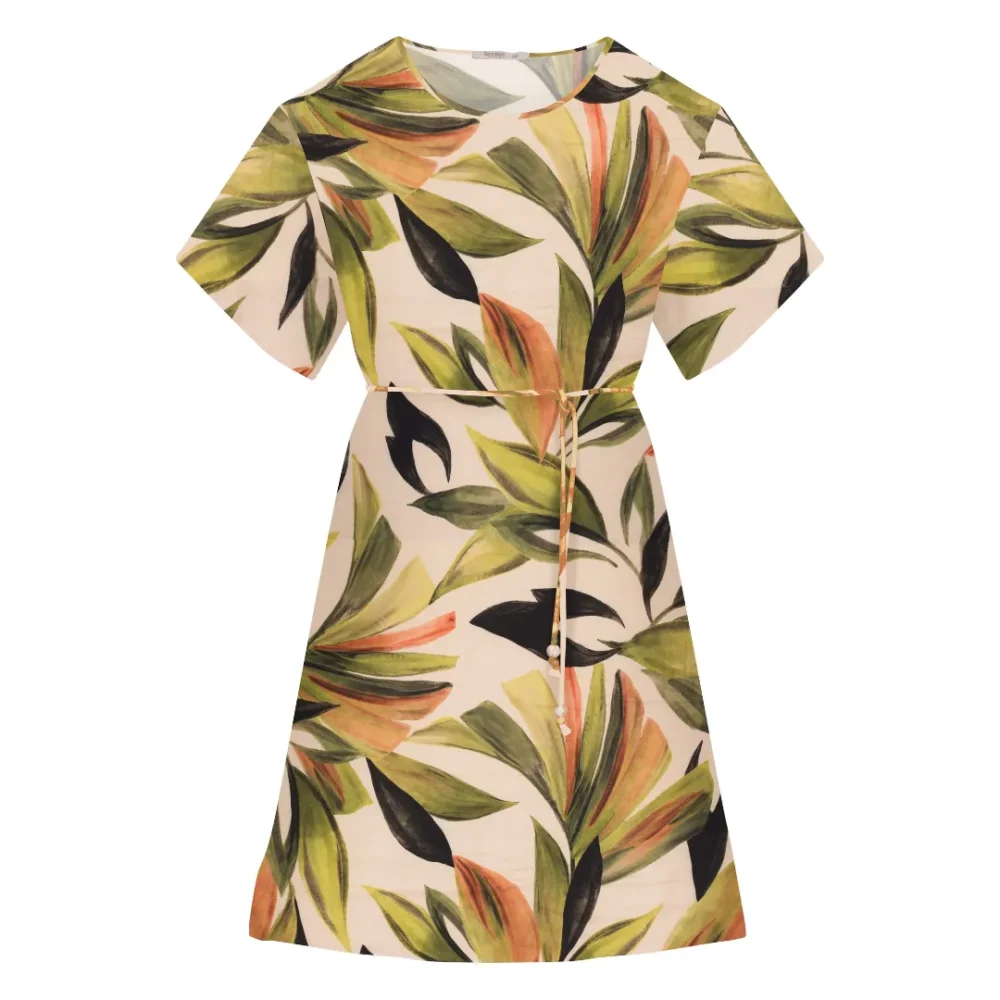 Vestido Mid Manga Curta Plus Size Ref S01886 Estampa Verde - 52