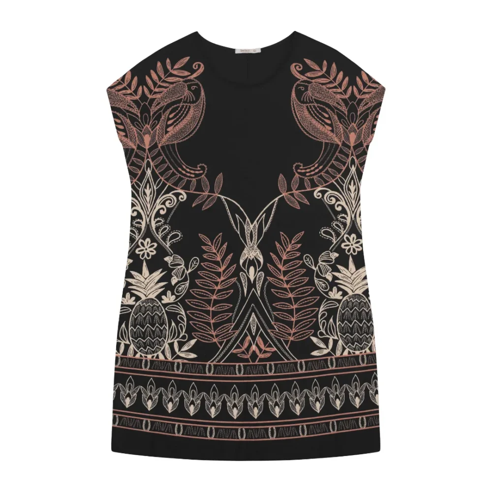 Vestido Plus Size Manga Curta Ref S01900 Estampado Preto - 46