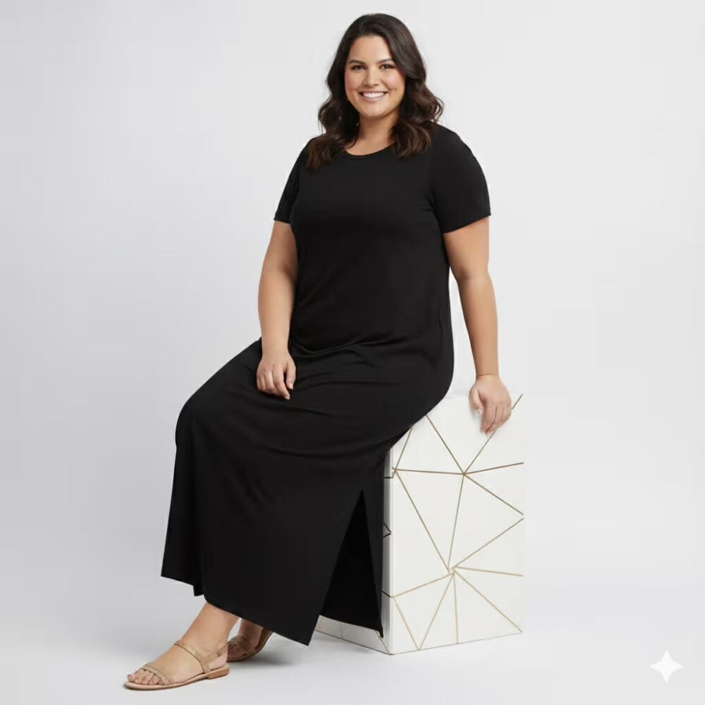 Alternative view of Vestido Longo Manga Curta Plus Size Ref VLM-222 Preto LUNA