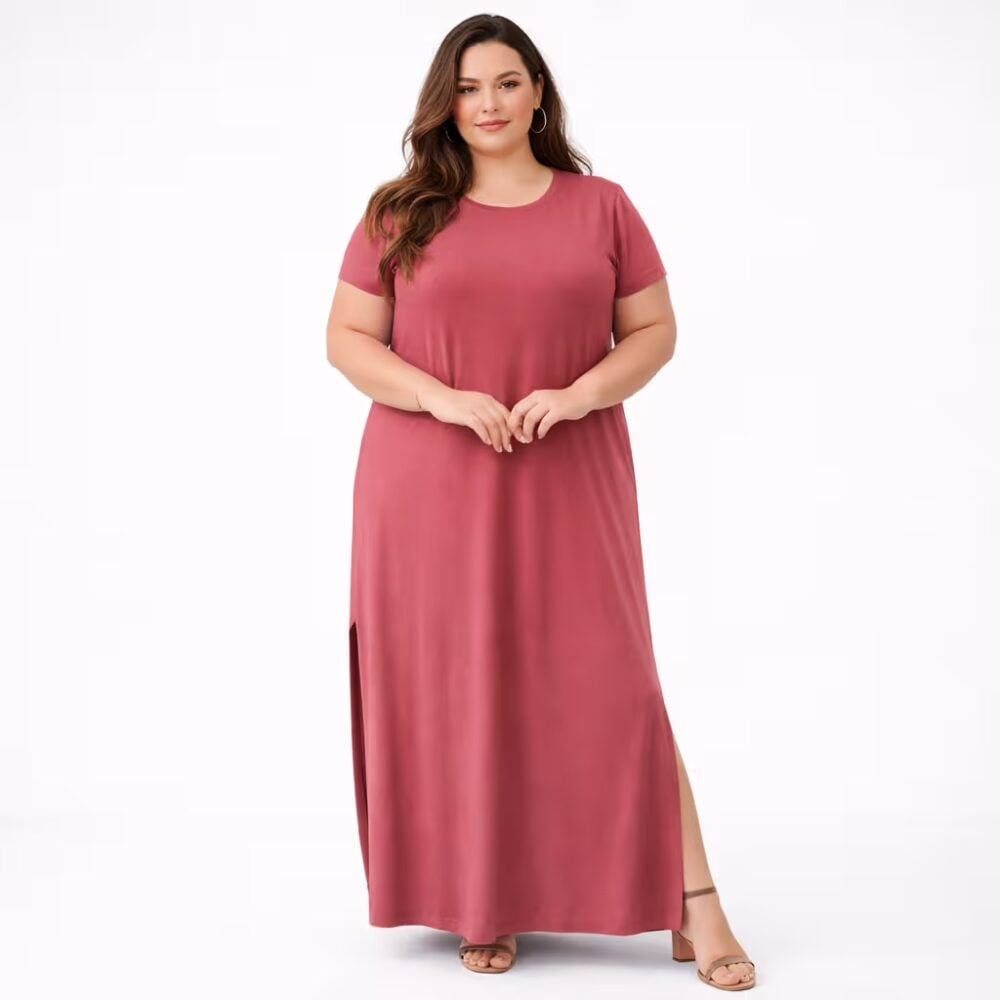 Vestido Longo Manga Curta VLM-222 Rosa Queimado - 54