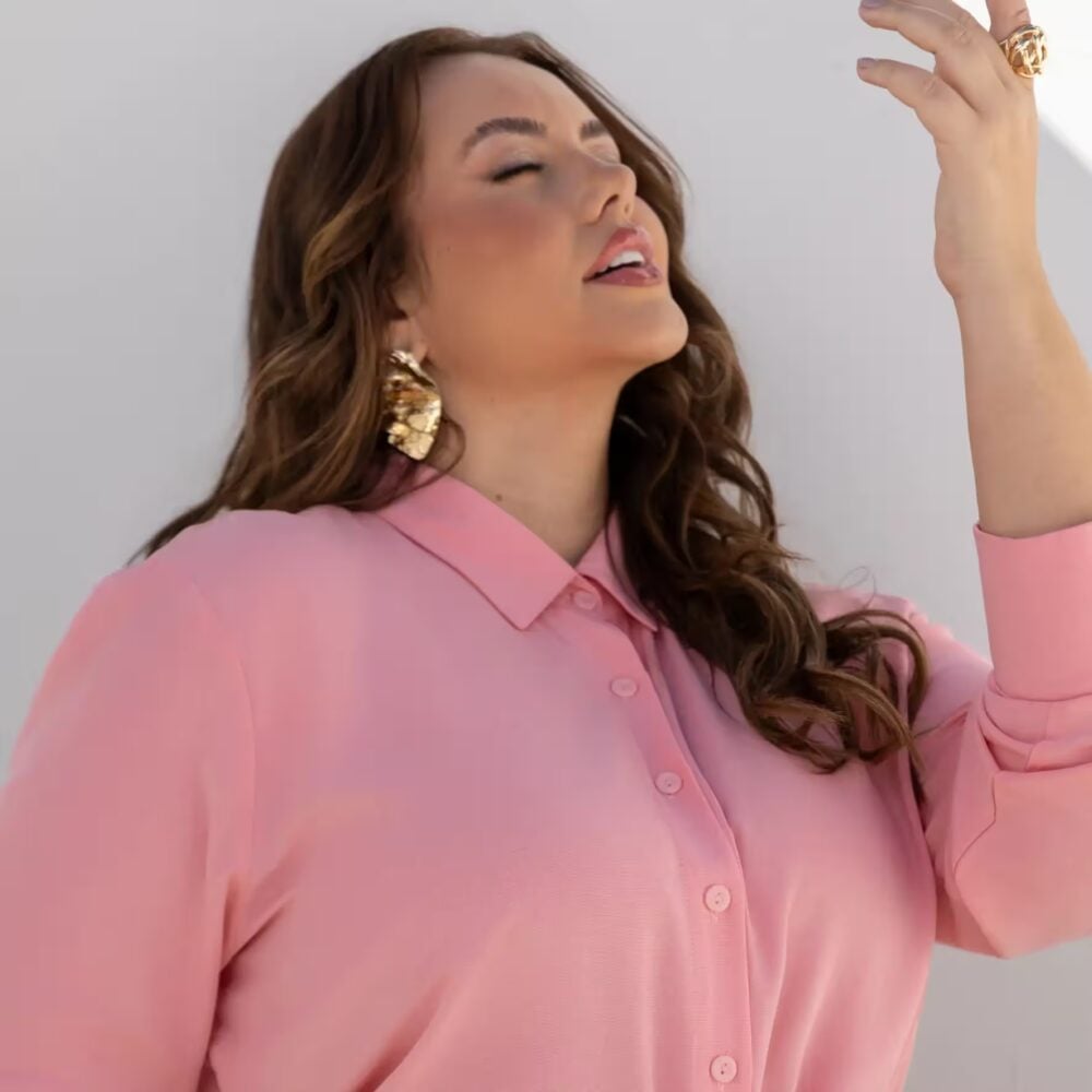 Alternative view of Camisa Plus Size Manga Longa Ref 700773 Rosa