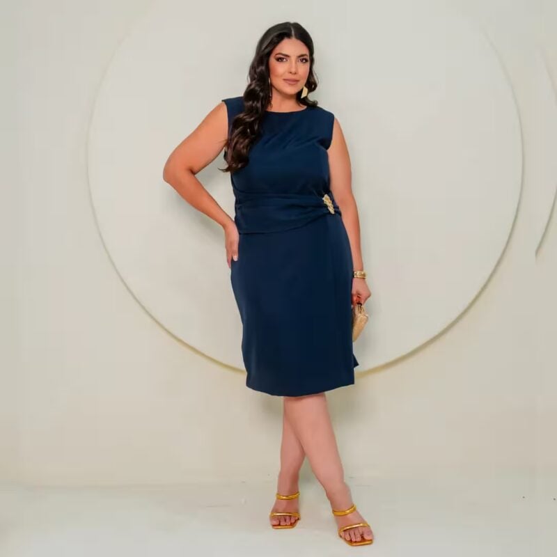 Vestido Sem Manga Plus Size Ref 129640 Marinho
