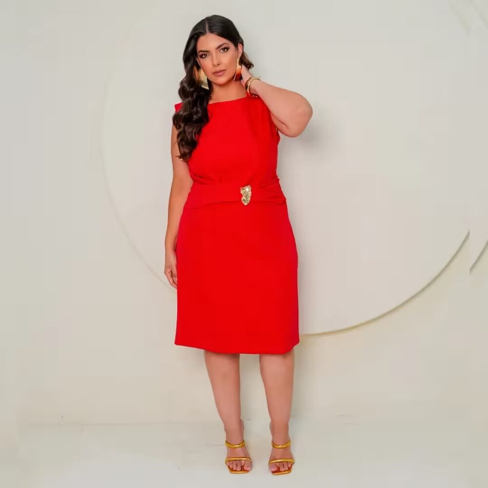 Vestido Sem Manga Plus Size  Ref 129640 Vermelho