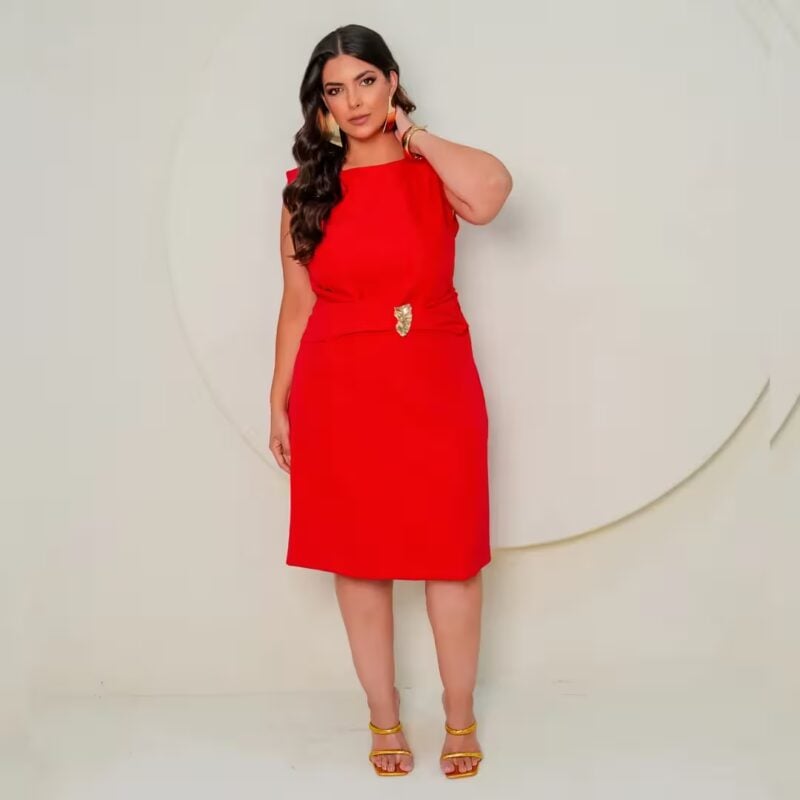 Vestido Sem Manga Plus Size  Ref 129640 Vermelho