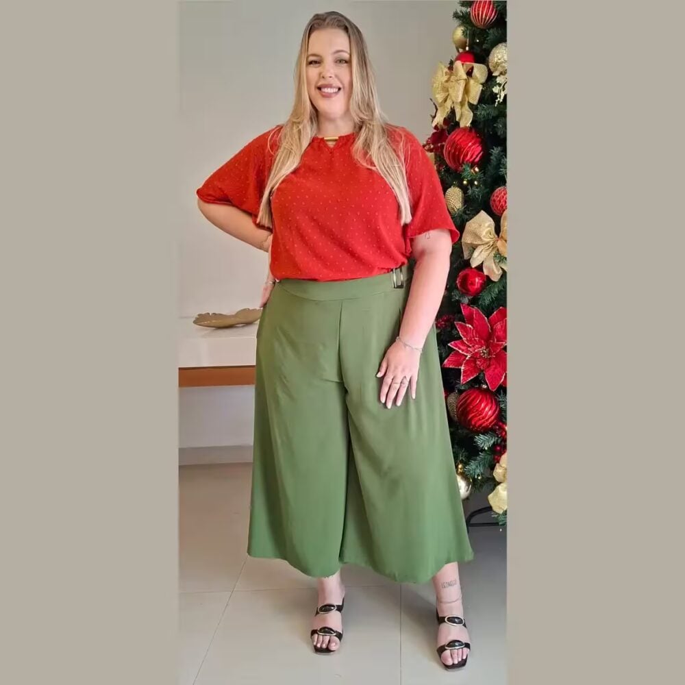 Calça Pantalona Plus Size Ref 223248 Musgo