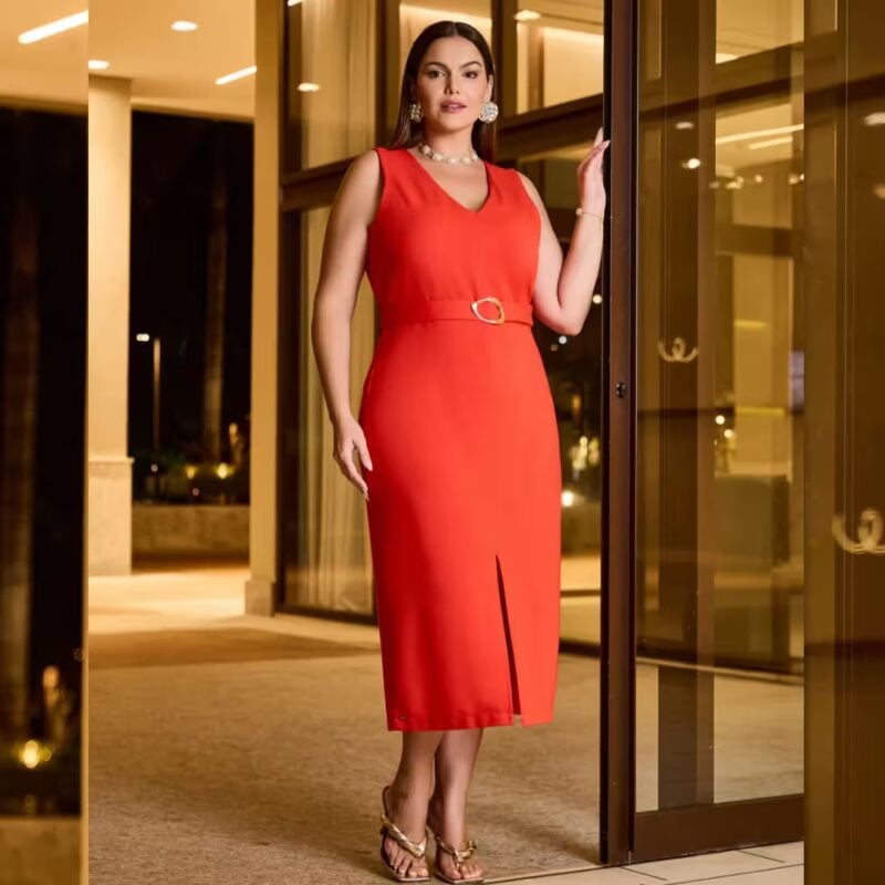 Vestido Midi Sem Manga Plus Size Ref 53140032 Vermelho