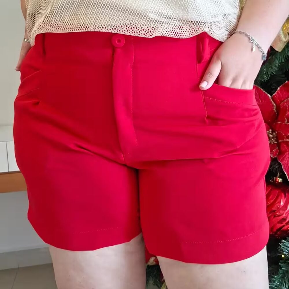 Shorts Feminino Plus Size Ref 53140052 Vermelho - 46