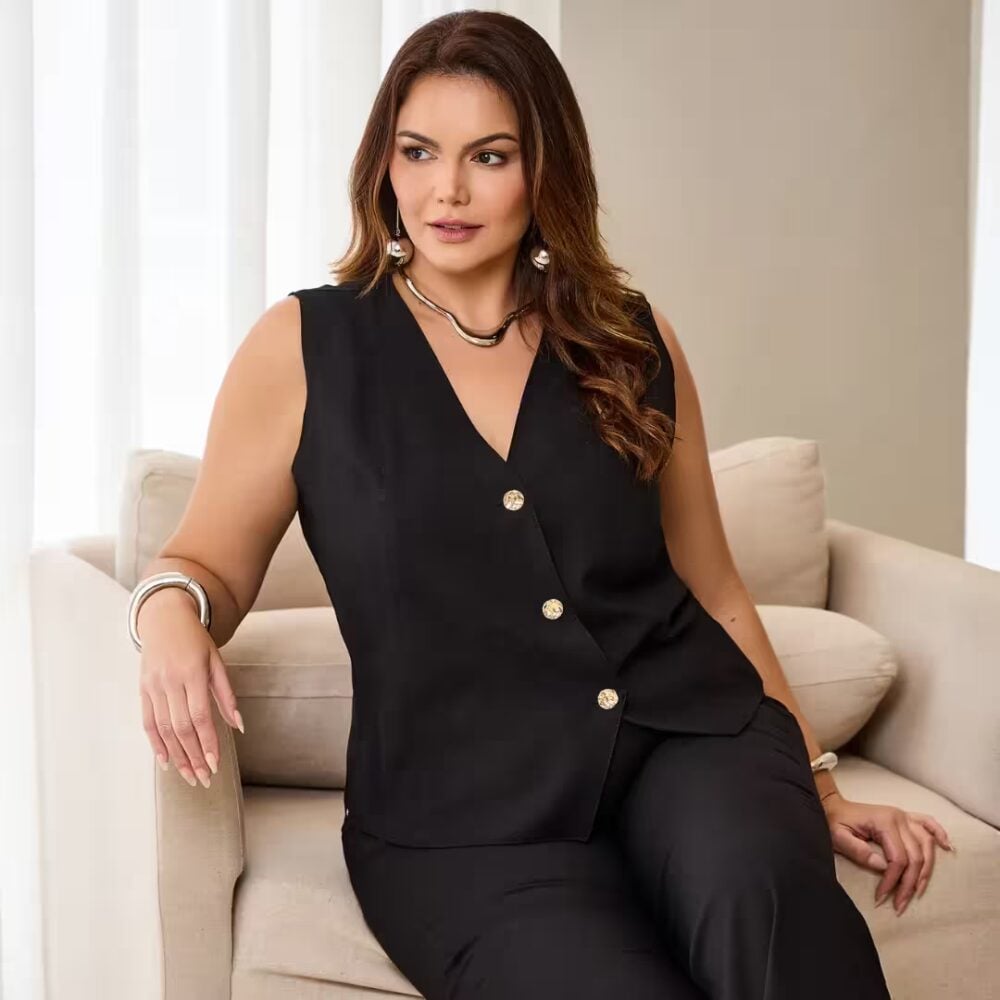 Alternative view of Conjunto Feminino Verão Colete + Calça Plus Size Ref 53140067 Preto