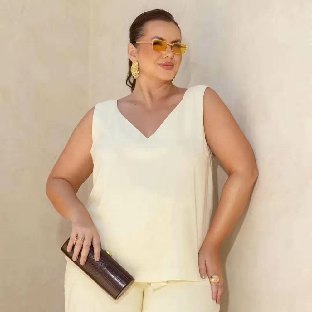 Regata Feminina Alça Larga Plus Size Ref 700815 Amarelo - 46