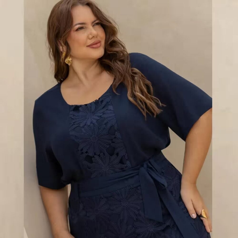 Alternative view of Blusa Feminina Manga Curta Plus Size Ref 700925 Marinho