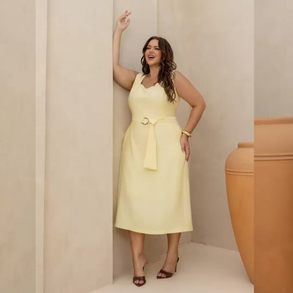 Alternative view of Vestido Midi Sem Manga Plus Size Ref 900867 Amarelo