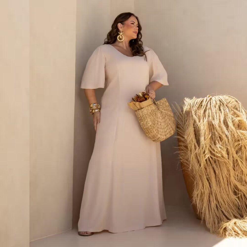 Alternative view of Vestido Longo Manga Curta Plus Size Ref 900861 Nude
