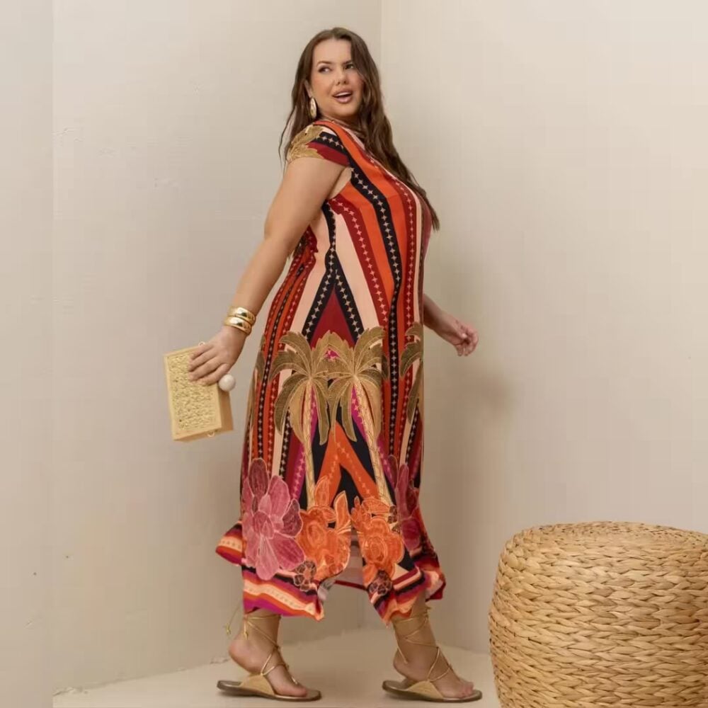 Alternative view of Vestido Midi Manga Curta Plus Size Ref 900873 Estampa Vinho