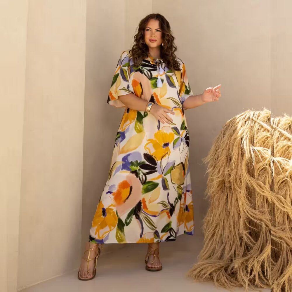 Alternative view of Vestido Midi Manga Curta Plus Size Ref 900877 Estampa Off White