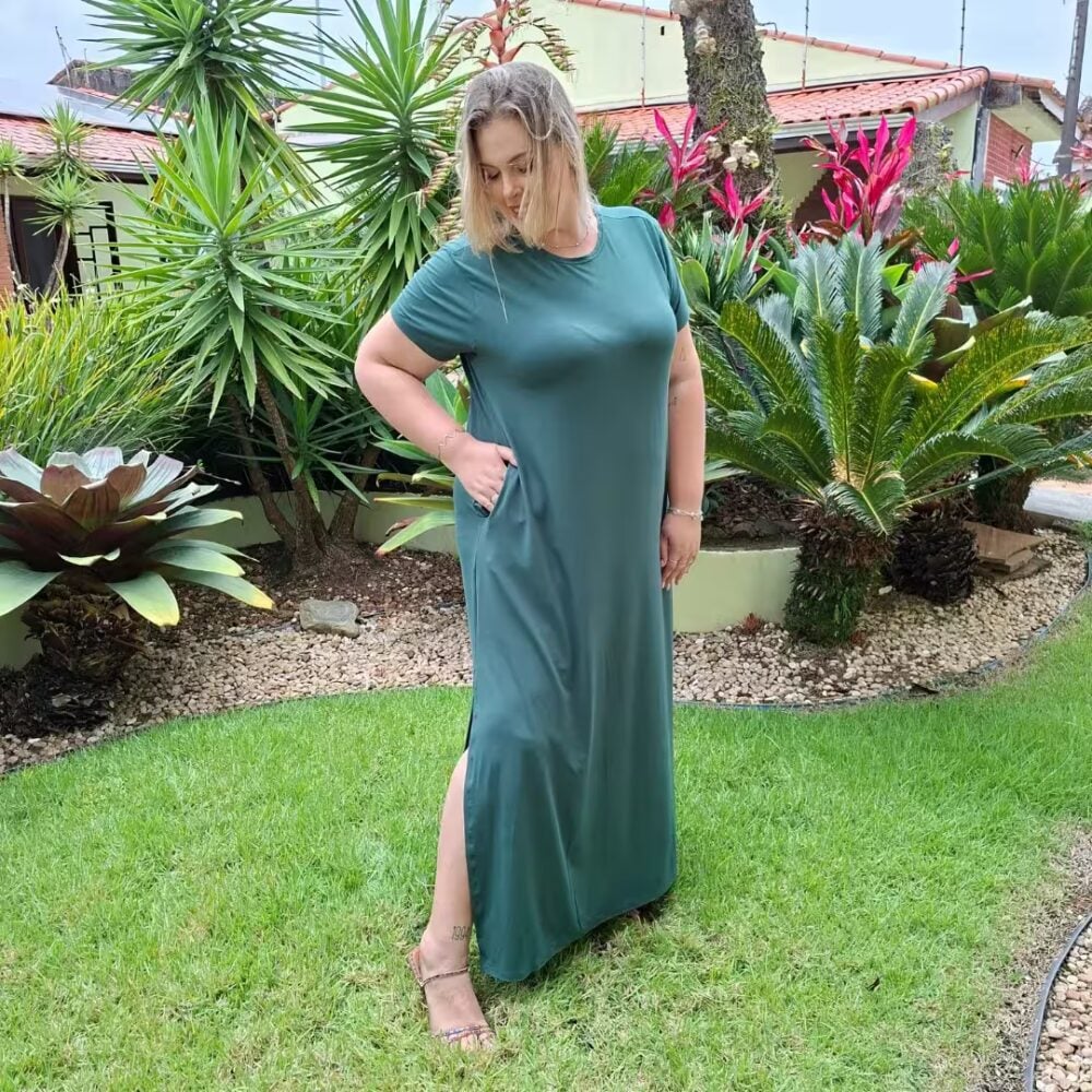Alternative view of Vestido Longo Plus Size Manga Curta Ref VLM-222 Musgo