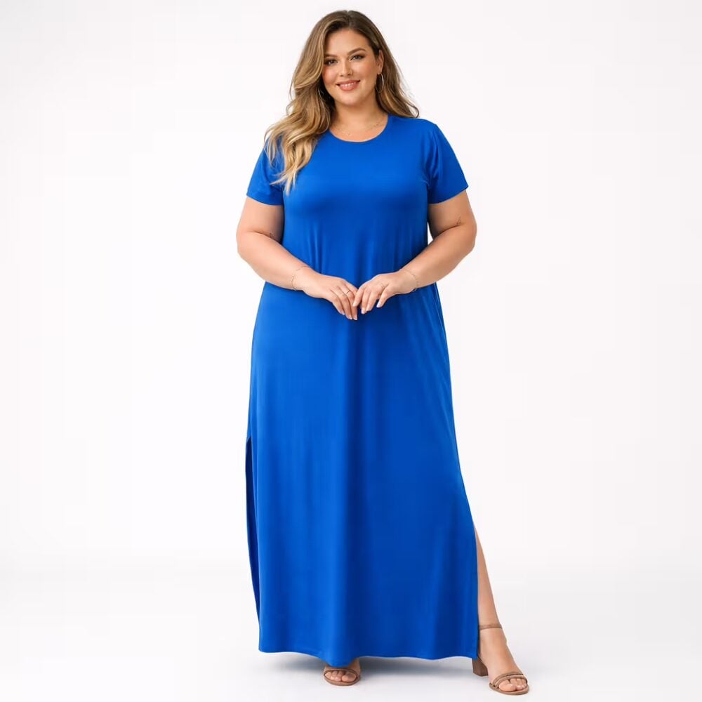 Alternative view of Vestido Longo Plus Size Manga Curta Ref VLM-222 Royal