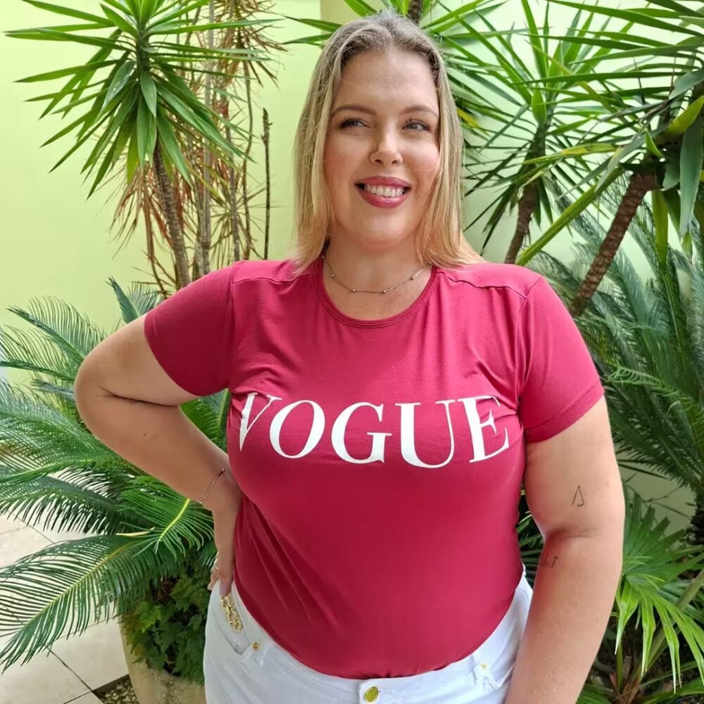 Blusa Feminina Plus Size Manga Curta Vogue Rosa Queimado - 46
