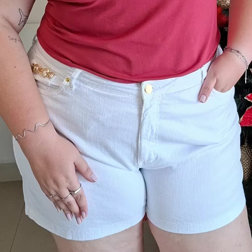 Shorts Feminino Plus Size Ref 1223 Branco - 46