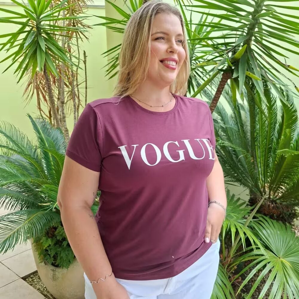 Blusa Feminina Plus Size Manga Curta Ref Vogue Uva