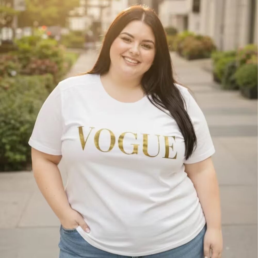 Blusa Feminina Manga Curta Plus Size Ref Vogue Off White Dourado
