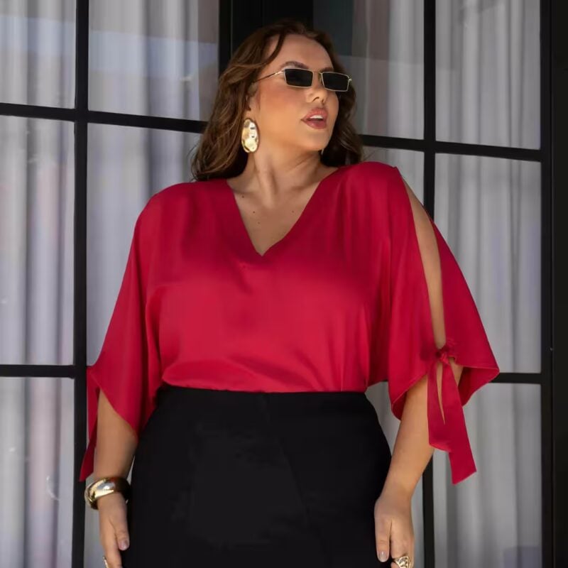 Blusa Feminina Manga Curta Plus Size Ref 700894 Marsala