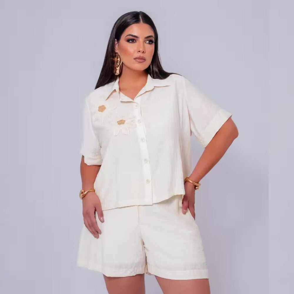 Alternative view of Conjunto Feminino Plus Size Verão Blusa Manga Curta + Shorts Ref 12980 Bege