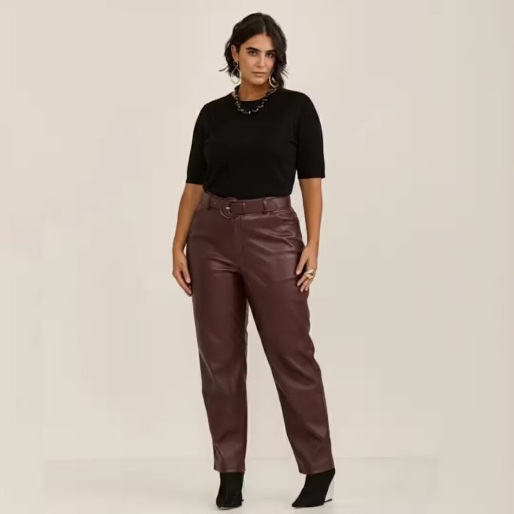 Calça Feminina Courino Plus Size Ref 61140072 Marrom
