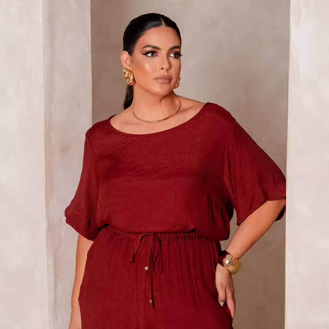 Blusa Feminina Manga Curta Plus Size Ref 700862 Vinho