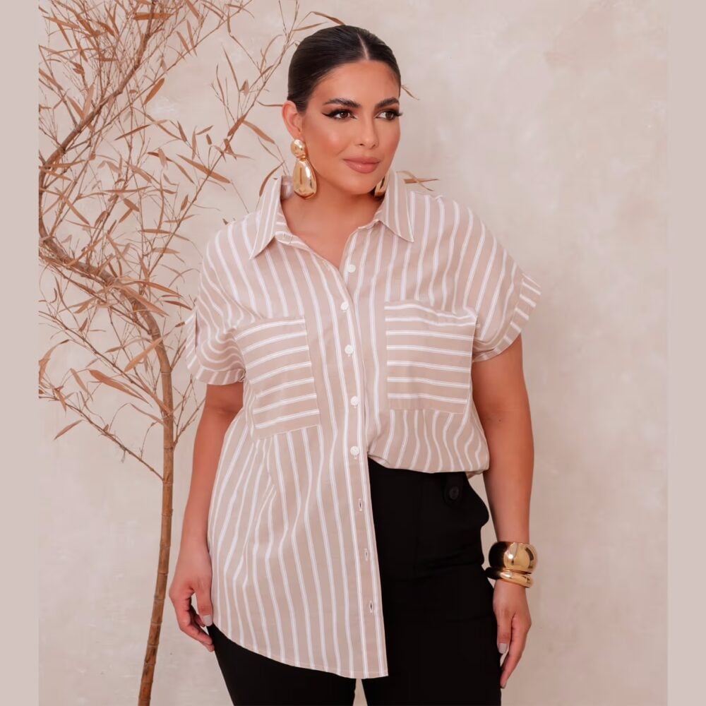 Alternative view of Camisa Feminina Manga Curta Plus Size Ref 700908 Bege Listrada