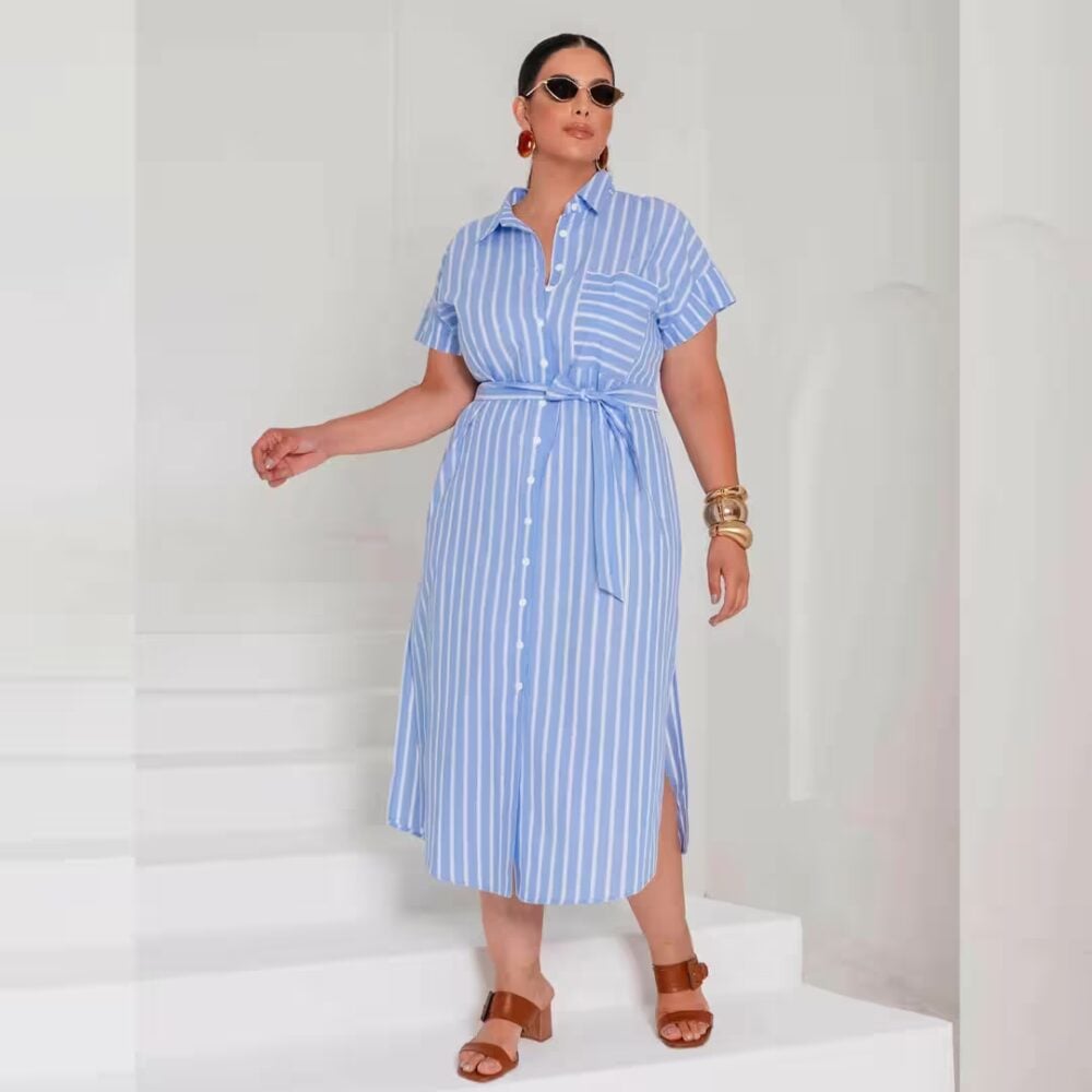 Vestido Mid Manga Curta Plus Size Ref 900859 Azul - 52