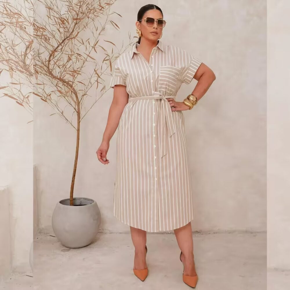 Alternative view of Vestido Mid Manga Curta Plus Size Ref 900859 Bege