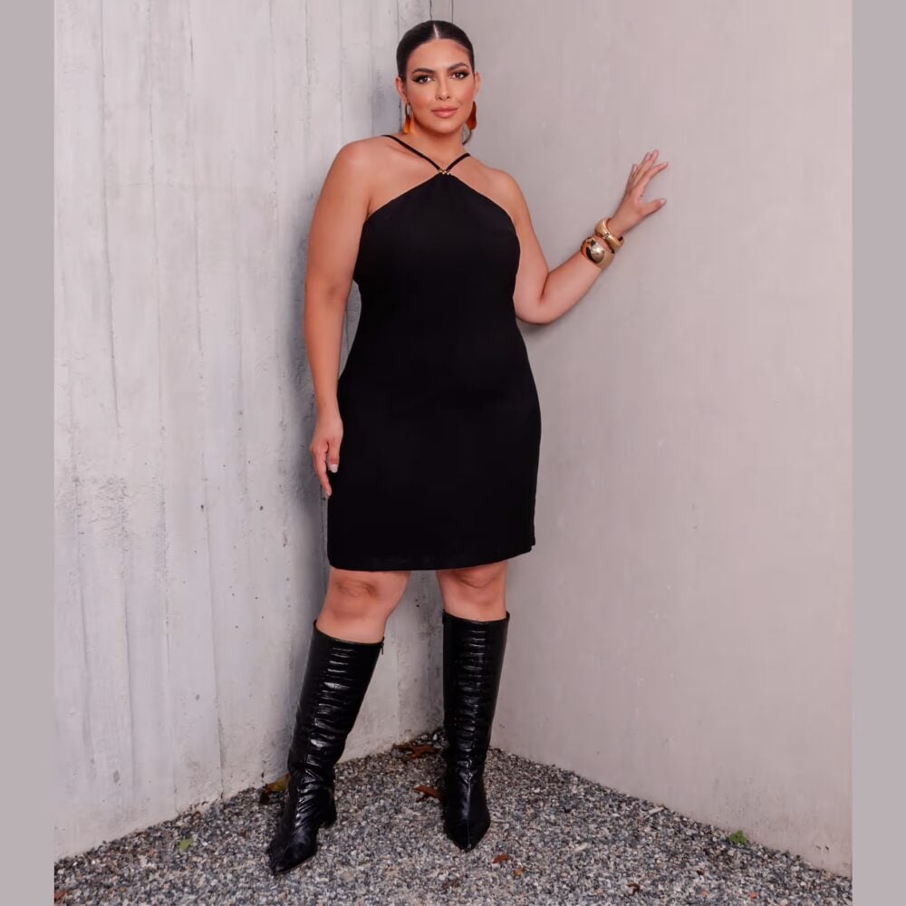 Vestido Sem Manga Plus Size Ref 900888 Cor Preta