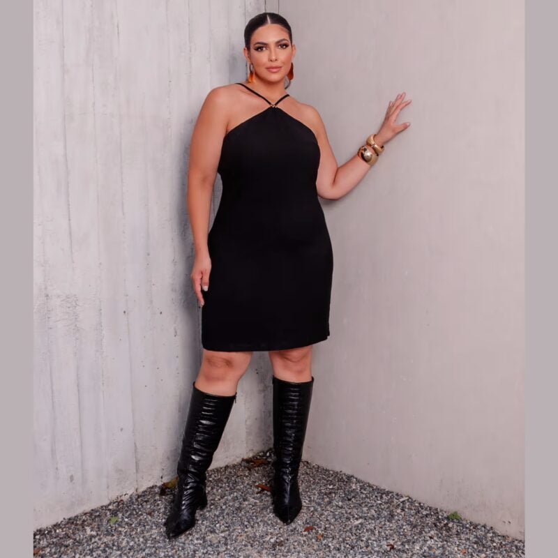 Vestido Sem Manga Plus Size Ref 900888 Cor Preta