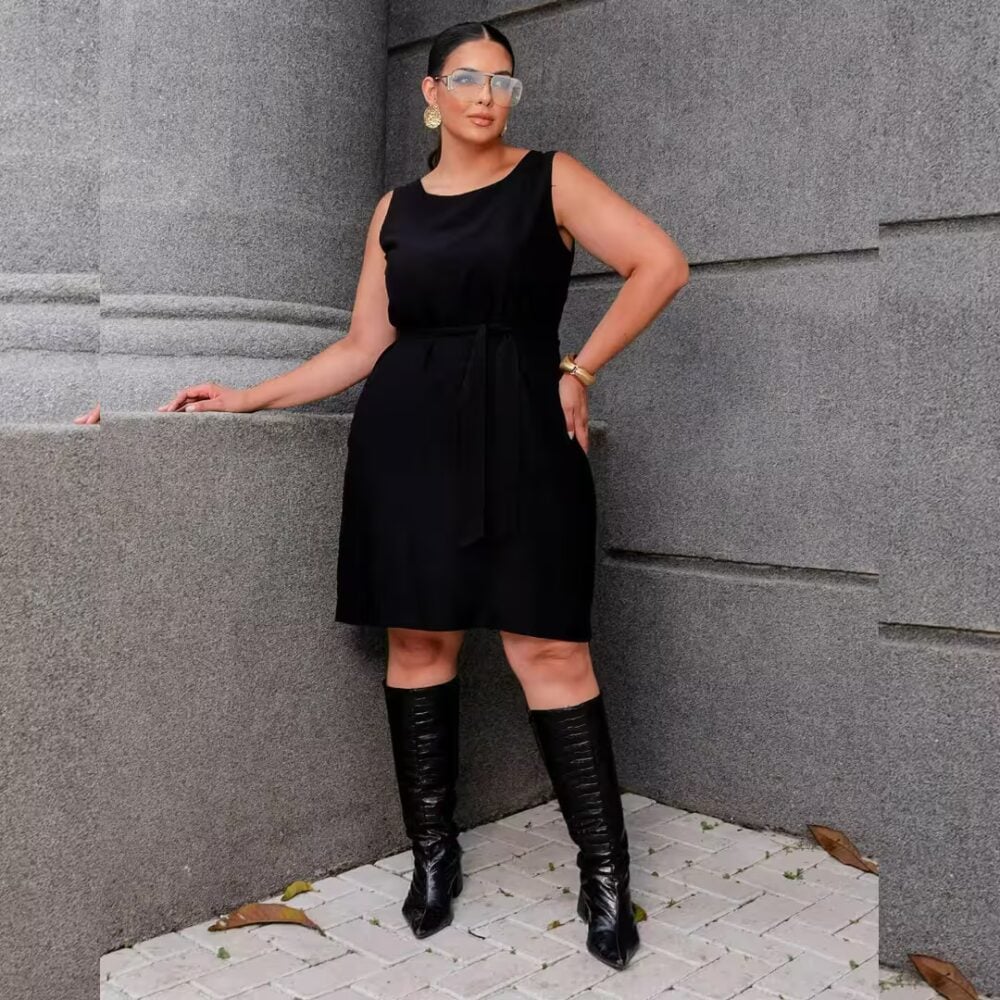 Vestido Sem Manga Plus Size Ref 900890 Cor Preta