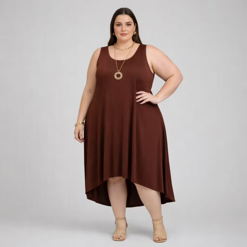 Vestido Midi Sem Manga Plus Size Ref VMS-223 Marrom