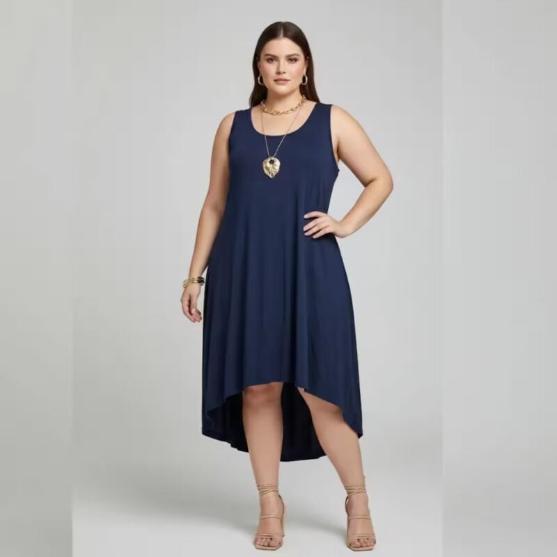 Vestido Midi Sem Manga Plus Size Ref VMS-223 Marinho