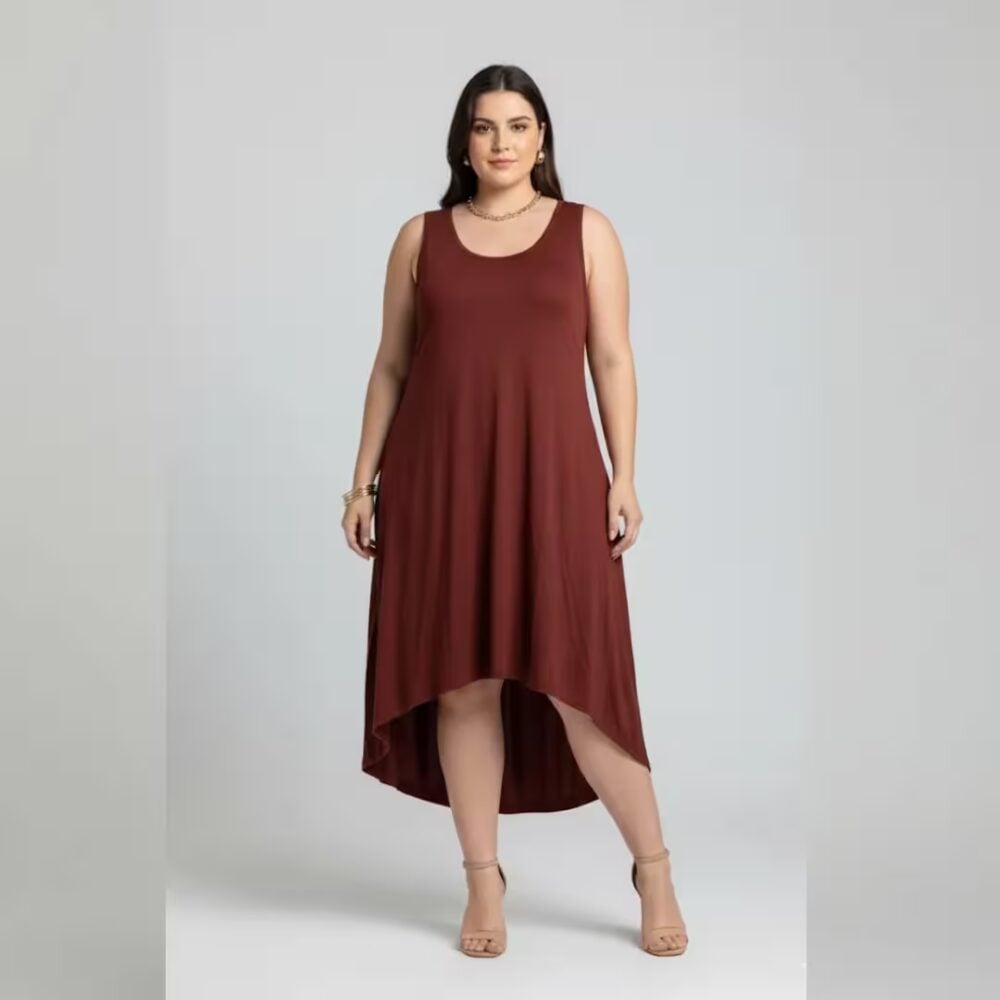 Alternative view of Vestido Midi Sem Manga Plus Size Ref VMS-223 Marrom
