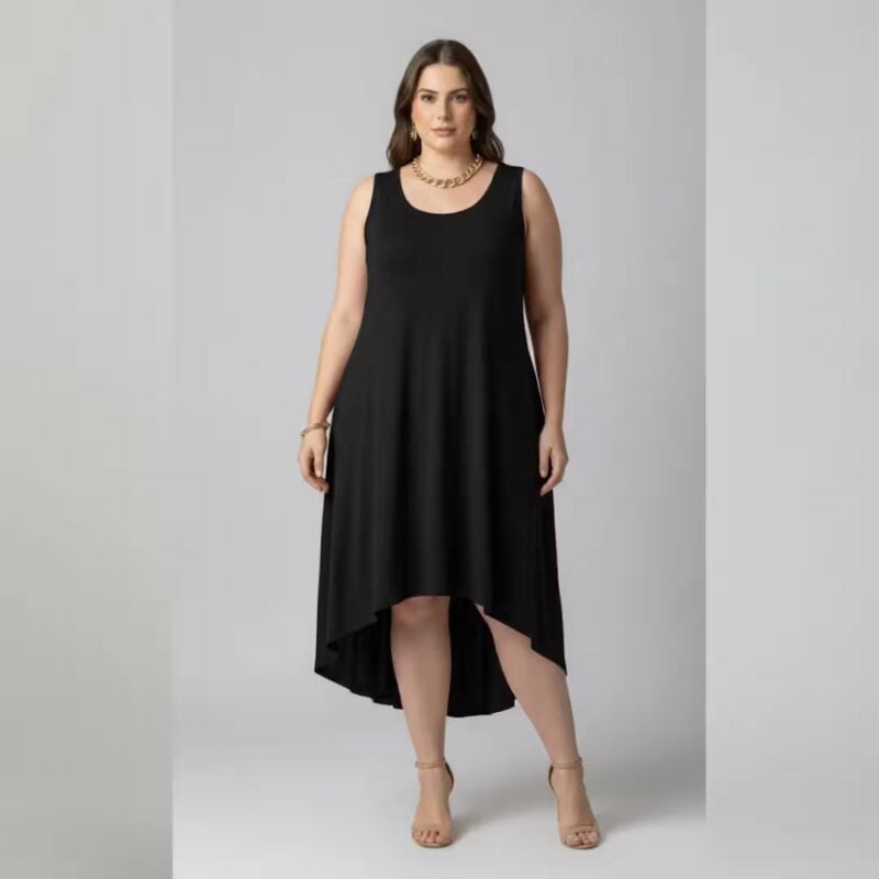 Vestido Midi Sem Manga Plus Size Ref VMS-223 Preto