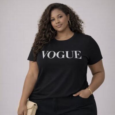 T-shirt Feminina Plus Size Manga Curta Ref Vogue Preto LENE