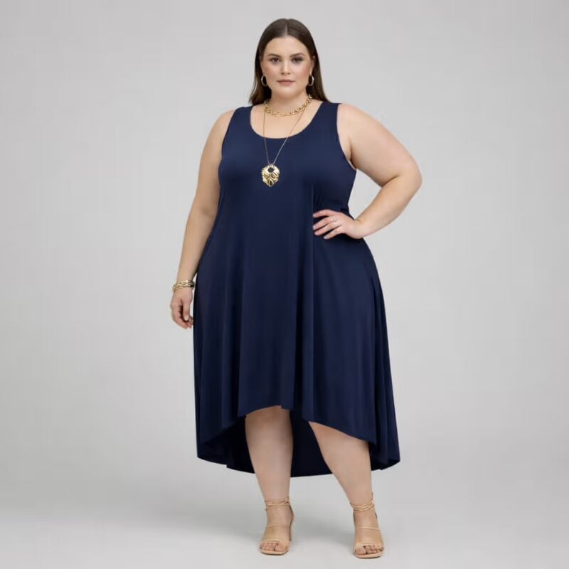 Vestido Midi Sem Manga Plus Size Ref VMS-223 Marinho