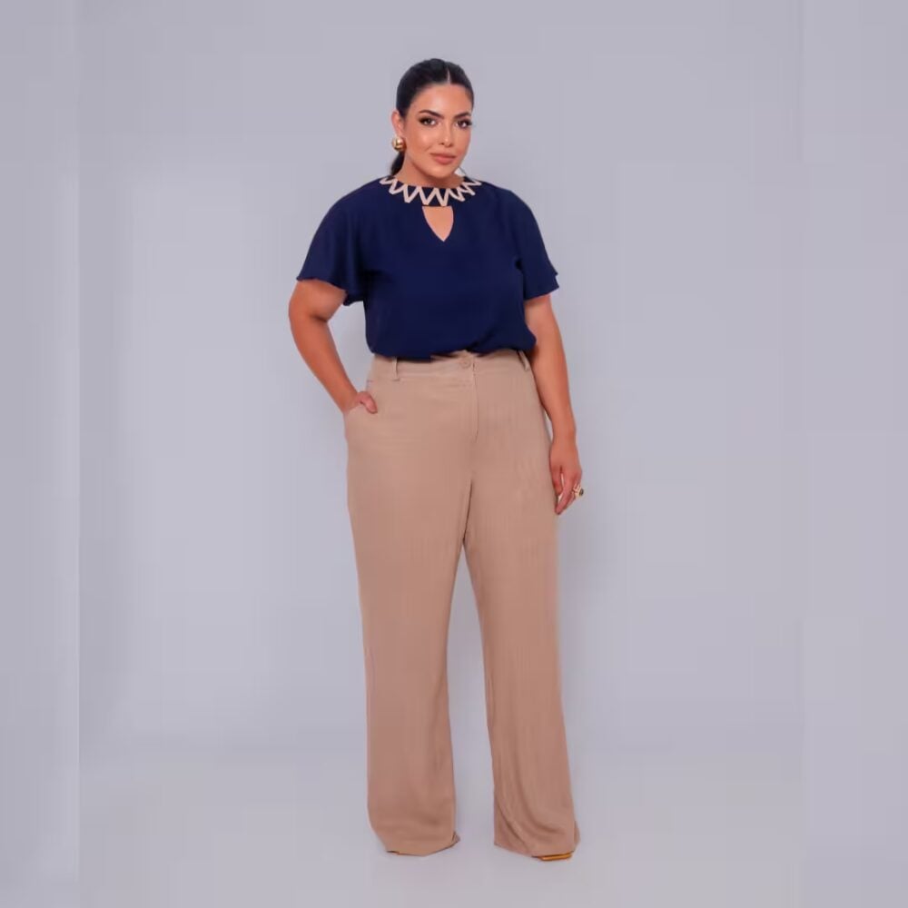 Alternative view of Blusa Feminina Manga Curta Plus Size Ref 13015 Marinho